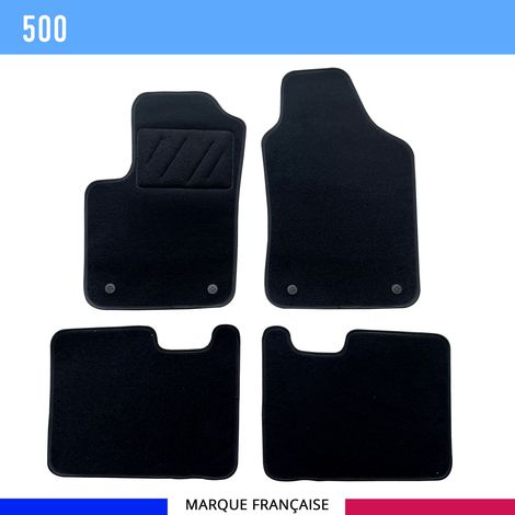 Tapis de sol voiture - Sur mesure pour Fiat 500 (07/2007-11/2020) - Moquette Antidérapante - Clips et Scratch - 4 pièces (1/4)