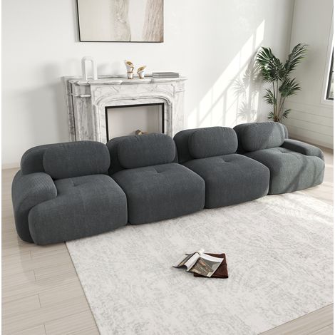 Canapé d’angle modulaire en tissu côtelé gris, 388 x 103 x 70 cm, sans cadre, mousse haute densité 32D, accoudoirs incurvés, dessous antidérapant – de FLORAGRACE (1/5)
