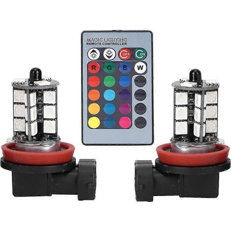 Ampoule stroboscopique LED multicolore pour phares antibrouillard avec télécommande 12-24 V H8 27 SMD RGB (1/4)