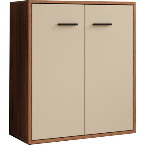 Buffet bas 2 portes 60x71x30cm – Finition mélamine mate – Étagère intérieure réglable – Couleur noyer ambar et beige – Lettiemobili (1/5)