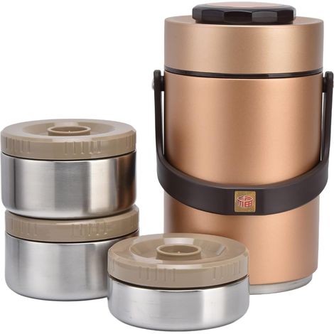 2,3L Thermos pour Repas Alimentaire, Récipient Isotherme Chaud 3 étages 304 Acier Inoxydable Boîte Repas Lunch Box Vacuums, avec Double Paroi pour Travail, Voyage, Pique-nique (1/5)