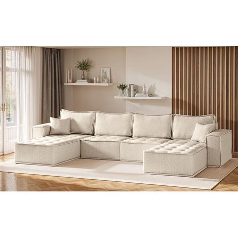 Wohnlandschaft Sofa U-Form Modulsofa-Set 4-teilig SANDE Stoff Raven Creme (1/5)