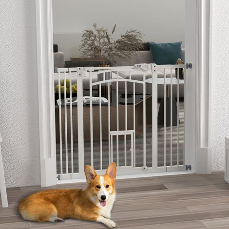 Barriera di sicurezza autochiudente per cani con gattaiola, 74-100 cm, bianca HAVRYA (1/3)