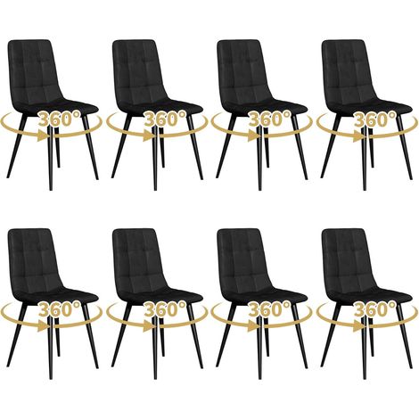 Swivel Dining Chairs Set of 8 Velvet Modern Upholstered kitchen Chairs 360° Rotating Dining Room Chair Max.120kg Metal Legs Padded Seat Backrest for Living Room Bedroom Black