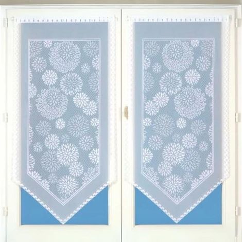 Homemaison – Paire de voilages en pointe et dentelle blanc 60x120 cm – 100% polyester – Lavable en machine à 30° – Prêts à poser
