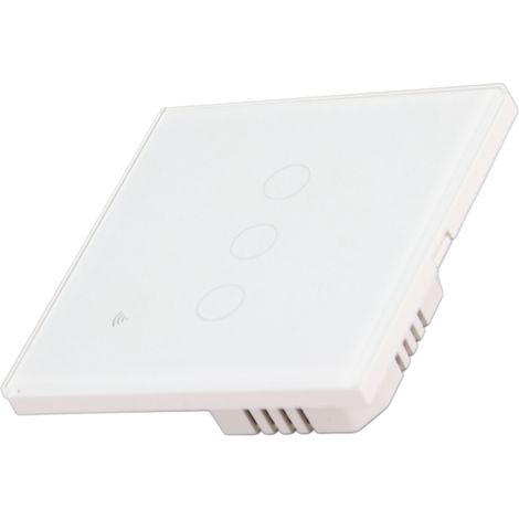 Interrupteur WiFi 3 postes, panneau tactile en verre trempé, sans hub, smart switch AC110-240V, modèle blanc rond triple prise (1/5)