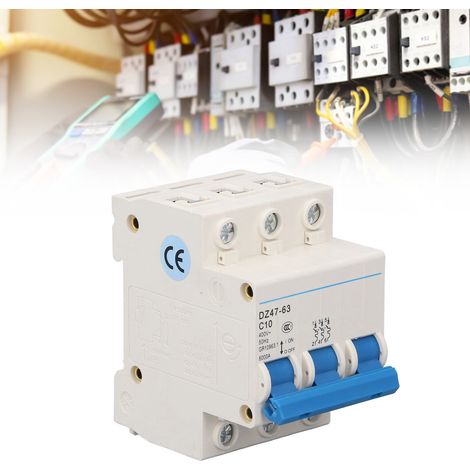Disjoncteur miniature triphasé DZ47-63 C10 400 V 10 A, montage sur rail DIN, pouvoir de coupure 6000 A (1/5)