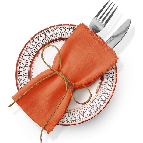 Lot de 6 serviettes carrées en coton et lin - Pour mariage, fête, style occidental - Décoration de table - Serviette en coton avec bord brut - Orange + 42 x 42 cm - Bord brut (1/5)