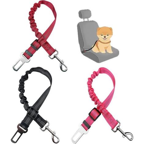 Ceinture Chien Voiture - 3 Pièces - Réglable - Absorption - Noir (1/4)
