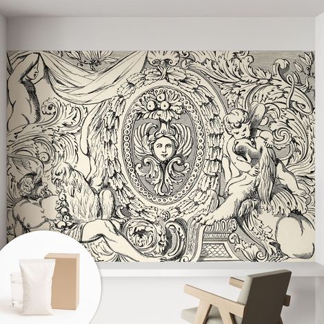 Papier peint intissé mural avec imprimé pour décoration pour salon pour chambre à coucher pour entrée Richesse des ornements 152x104 cm (1/5)
