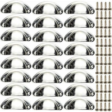 24 Maniglie per mobili vintage a forma di conchiglia - Pomelli semicircolari per cassetti e armadi - Con viti, cromate (1/4)
