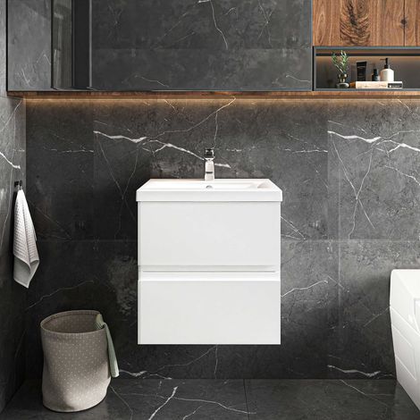 Hudson Reed Urban Wall Hung 2-Drawer Vanity Unit with Basin 4 Satin White - 500mm Wide