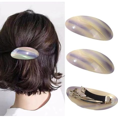 Lot de 3 pinces ovales pour queues de cheval lisses - pinces élégantes pour frange - coiffures mi-attachées - pinces à ressort - accessoires pour cheveux - épingles à cheveux (1/5)