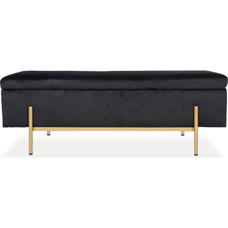 Banquette coffre Olivia Velours noir pieds doré (1/4)