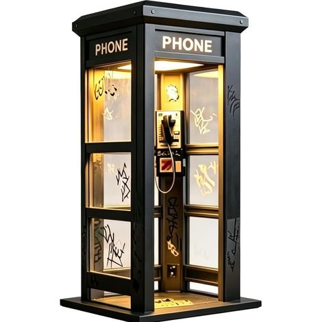 Lampe d'ambiance vintage pour cabine téléphonique, lampe de table rétro avec éclairage LED chaud, mini cabine téléphonique classique, décoration élégante pour chambre, bureau à domicile, salle d'étude (1/5)