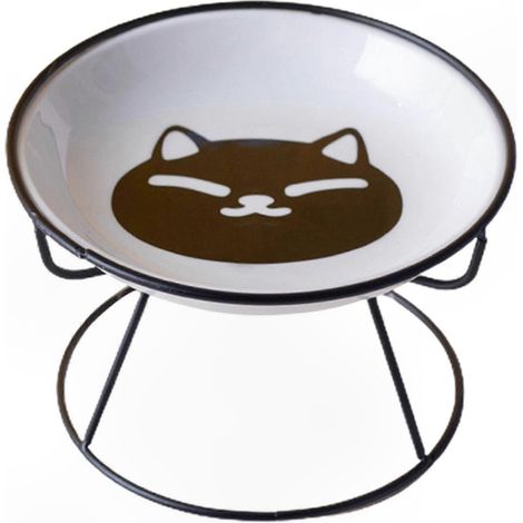 Erhöhter Keramiknapf für Katzen und Kleintiere, Anti-Reflux-Design, Schutz der Halswirbelsäule, farbenfrohes Muster, Doppelnapf für drinnen, komfortables Fütterungszubehör (1/5)
