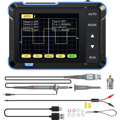 Mini oscilloscope portable DSO152, idéal pour les débutants, l'enseignement et la réparation. Modèle haut de gamme bleu. (1/5)