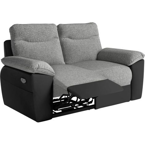 Canapé de relaxation électrique ROSS 2 places en tissu et simili - Noir/Gris (1/5)