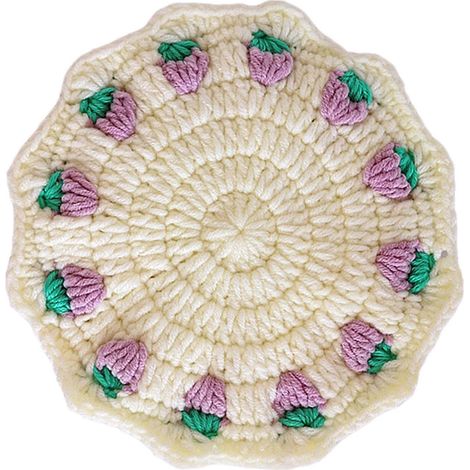 Dessous de verre rond tricoté à motif fraise, set de table, napperon crocheté, dessous de verre fait main, napperon de cuisine pour mariage (1/5)