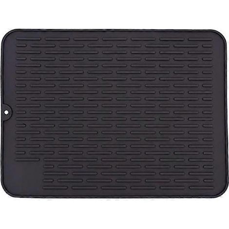 Tapis égouttoir à vaisselle en silicone (1 pièce), résistant à la chaleur, antidérapant, pour la cuisine, noir (1/4)