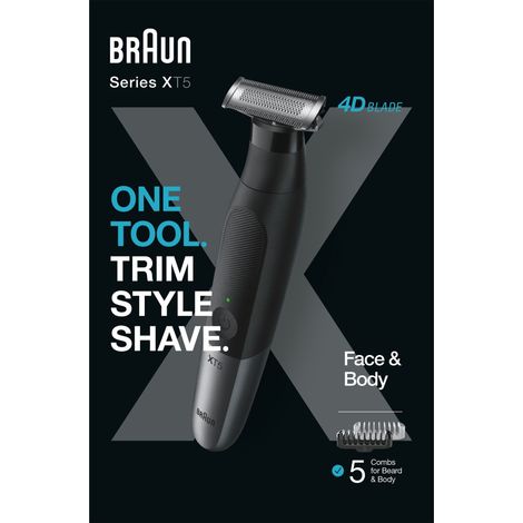 Braun Series X XT5100 Regolabarba Face Body Series Senza Cavo Waterproof Nero Grigio