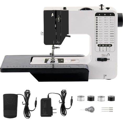 Machine À Coudre Professionnelle avec Grande Table à Coudre, Machine à Coudre Portable et Polyvalente, Machine à coudre débutant avec 38 programmes de couture Réglable 2 vitesses Avec Pédales