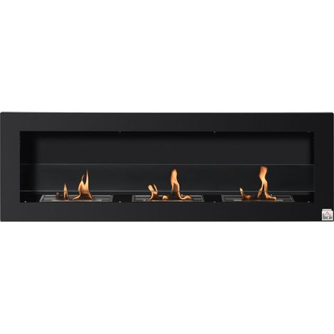 Cheminée à le éthanol, brûleur à bioéthanol, 3 réservoirs de combustible 1 L chacun, autonomie de 3 heures, 2000 W, sans fumée, fixation murale, acier, verre trempé, noir, 120 x 15 x 40 cm (1/5)