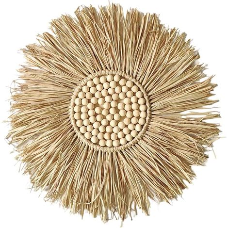 Bohemian raphia Wall hangar - guirlande art déco à la main, 38 cm décoration naturelle, Design rustique circulaire, utilisation dans la chambre à coucher, décoration murale minimaliste (1/5)