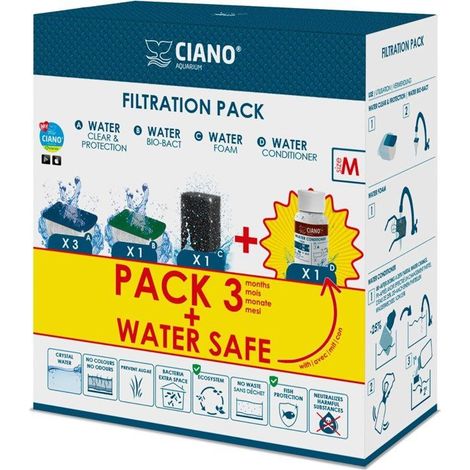 Kit di manutenzione acquario - CIANO - Taglia M - 3 cartucce - Condizionatore - Trattamento acqua