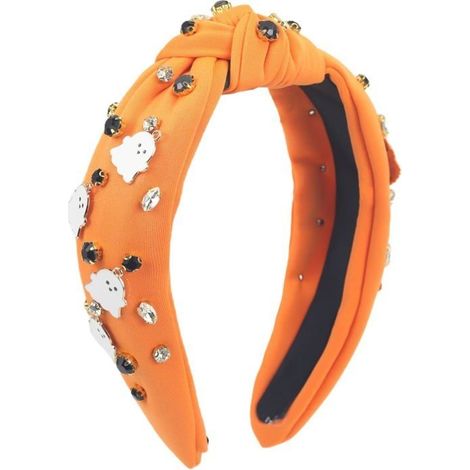 Fascia per capelli di Halloween da donna – Fascia annodata con strass spettrali – Accessorio di Halloween per donna (Arancione) (1/4)