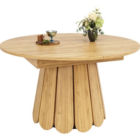 Table à manger extensible ronde en MDF effet bois clair, 118 à 158 cm, pour 6 personnes, avec plateau coulissant et rangement, cuisine salon balcon – CHICFURN (1/5)