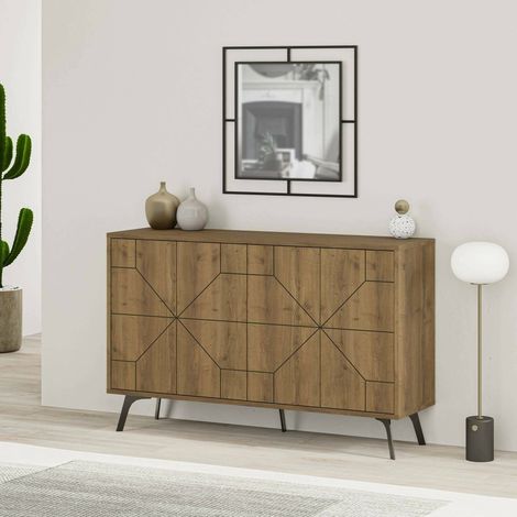 Dmora - Kommode Meridian, Wohnzimmerbuffet, Wohnzimmer-Sideboard, Moderne Küchen-Speisekammer, 123x35h77 cm, Eiche, mit verstärkter Verpackung (1/5)