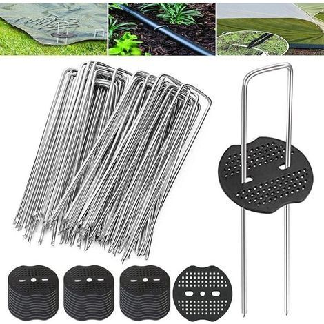 Lot 50 piquets U forme – 15x3cm – galvanisés – ancrages sol – fixe toiles paillage – sardines bâche (1/5)