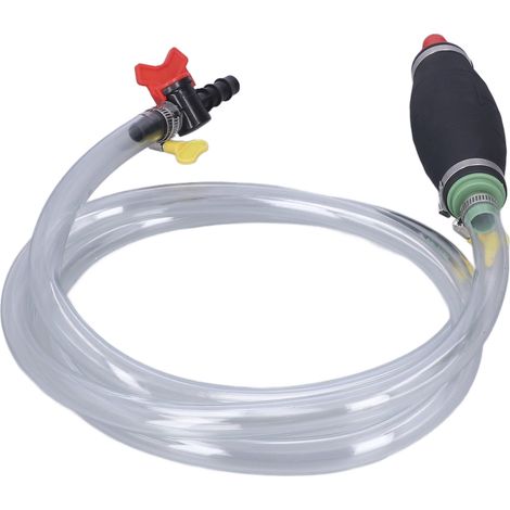 Pompe à siphon manuelle de 15 mm (0,6 po) pour le transfert de liquides, tuyau de 2 m (6,6 pi) avec interrupteur de commande, pour essence, eau, huile et diesel. (1/5)