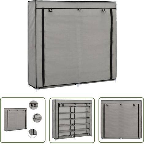 SKM Meuble à Chaussures avec Housse Tissu Gris 115x28x110 cm (1/5)