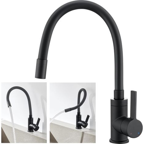 Robinet Cuisine Flexible Noir - 1 Unité - Silicone PVC - Bec Rotatif 360° - Évier Simple ou Double - Noir (1/5)