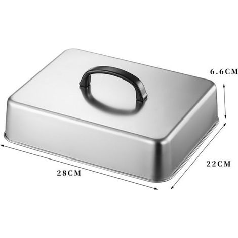 Couvercle Rectangulaire Acier Inoxydable - 28 x 22 cm - Pour Four Barbecue Cuisson Vapeur - 1 Pièce (1/3)