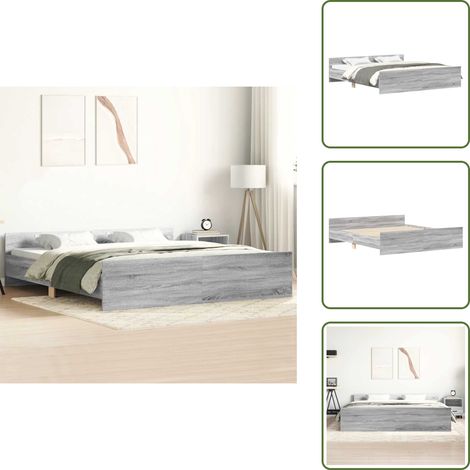 Materasso per letto - vidaXL Giroletto con Testiera e Pediera Grigio Sonoma 160x200 cm - Letto con doghe