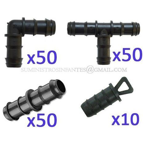Suinga – Pack d'irrigation goutte à goutte 16 mm – 50 tés, 50 coudes, 50 jonctions, 10 bouchons – Compatible cultures variées (1/5)