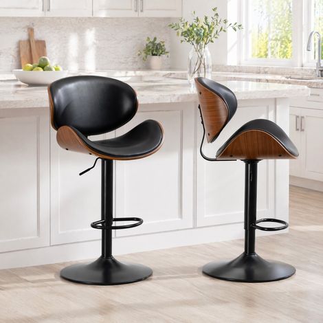 Taburetes de bar, lote de 2, 51x50x103,5 cm, madera y metal negro, regulables, FloraGrace (1/5)