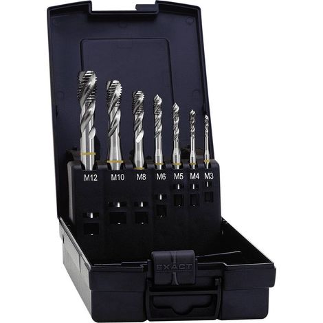 Exact 05112 KIT Maschi a macchina 7 parti metrica M1, M4, M5, M6, M8, M10, M12 Taglio destrorso DIN 371 HSS Forma B 1 K