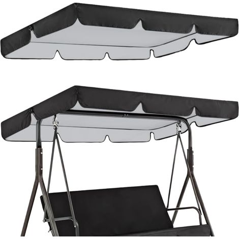 2pcs 195x125cm Toit de Rechange Balancelle de Jardin Auvent de Balancelle de Cour Noir pour Balancelle Extérieure 3 Places Chaise de Patio Auvent en Tissu Oxford 190T avec Protection UV Hamac