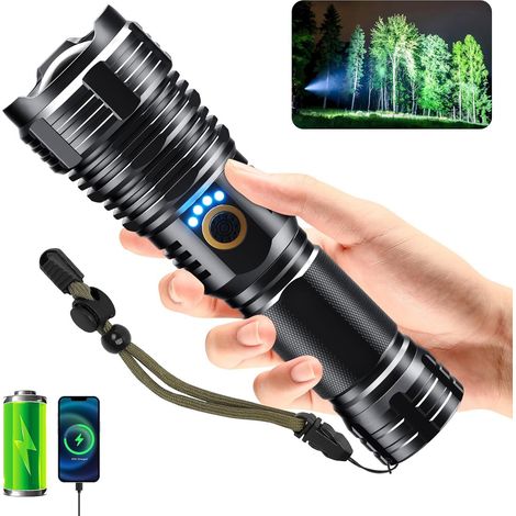 Taschenlampe – Wiederaufladbare LED-Taschenlampe mit Powerbank-Funktion, wasserdicht und staubdicht (IP67) – geeignet für Camping, Outdoor-Aktivitäten und Notfallsituationen.