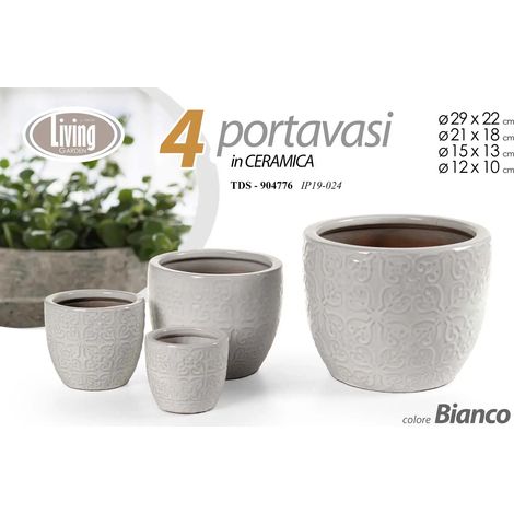 Set de 4 pots en céramique blanche Ø29/21/15/12 cm