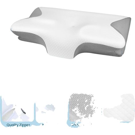 Cuscino in memory foam, supporto ergonomico per il collo, design sagomato, BIANCO (1/2)