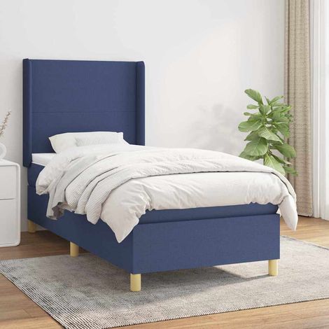 Cama box spring con colchón tela azul 80x200 cm (1/5)