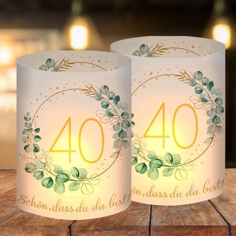 Lot de 12 Photophores Décoration Table, Motif 40 Ans, PVC Translucide, Pour Bougies Chauffe-Plat, Anniversaire Homme Femme