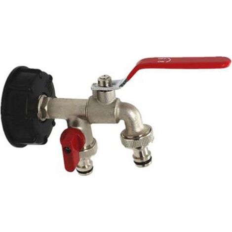 Adaptateur de Réservoir IBC Double Robinet en Laiton S60x6 Raccord Cuve Eau de Pluie 1000 litres Vanne Baril de Tonne IBC avec 2 Embouts de Tuyau Diamètre 15mm (1/5)