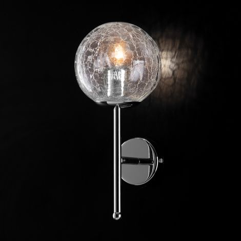 Applique moderne en fer chromé poli avec sphère en verre transparent