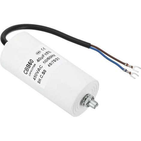 Condensateur CBB60 - 40 µF - 450 V AC - 50/60 Hz - Bornes En U - Fixation Vis M8 - Pour Moteur Monophasé De Machine À Laver Et Nettoyeur Haute Pression - 1 Pièce (1/5)